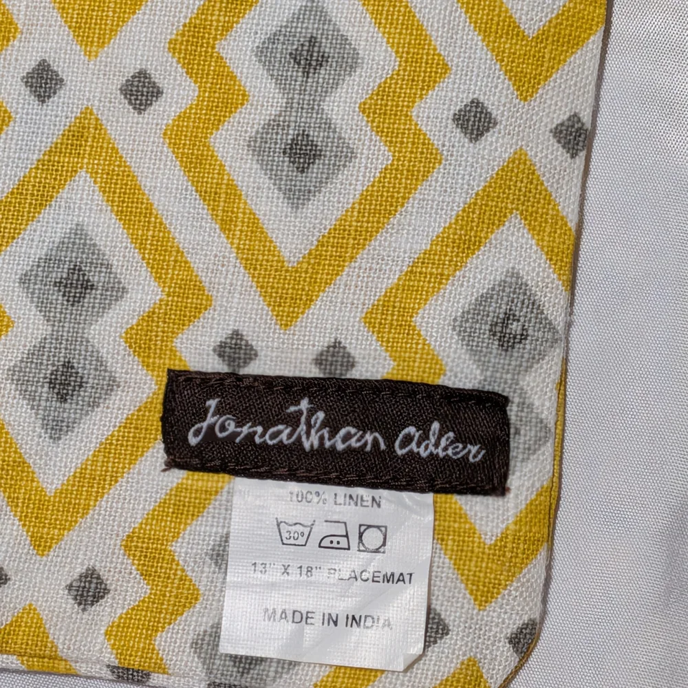 Yellow and Gray Geometric Patterned Fabric Set of 6